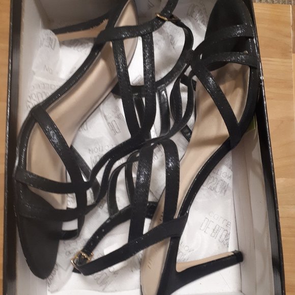 Black Metallic Glitter Heeled Sandals - Picture 11 of 11